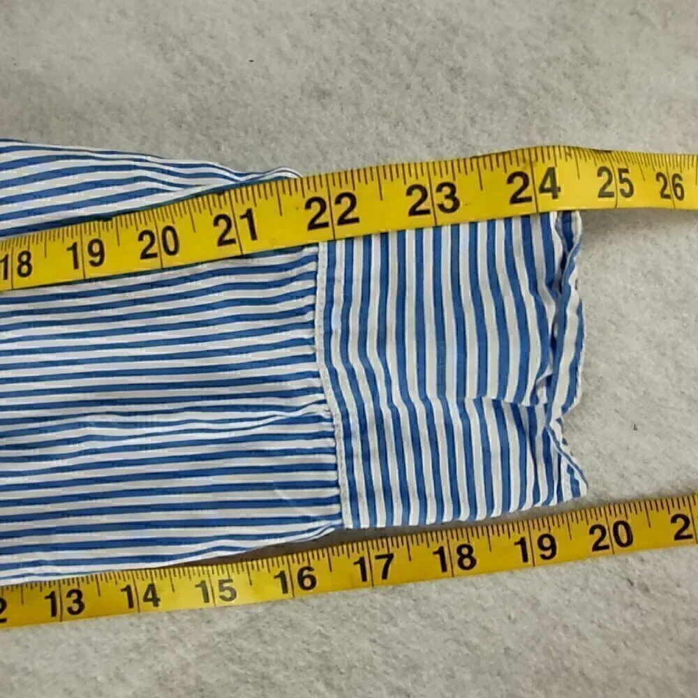 J. By J. Crew Mens 100% Cotton Blue White Striped Button Down Dress Shirt Size L